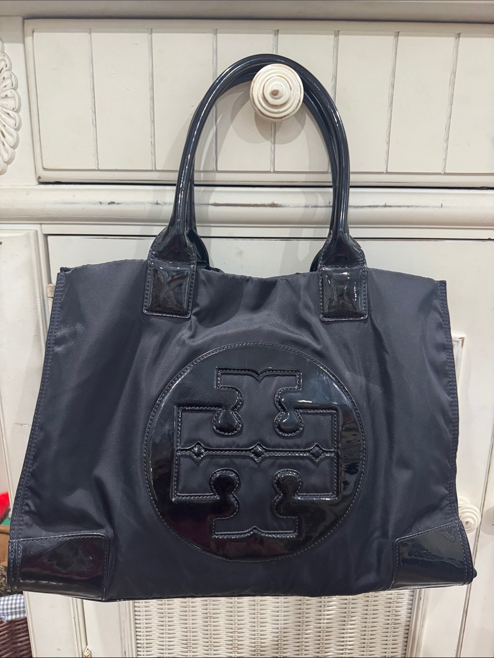 Tory Burch Black Tote with Logo Medallion
